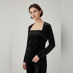 Vintage Luxurious Black Whimsy Gothic Velvet Long Sleeve Top